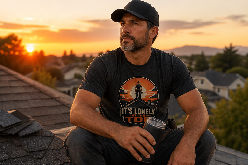 "It's Lonely at the Top" – Funny Roofer T-Shirt